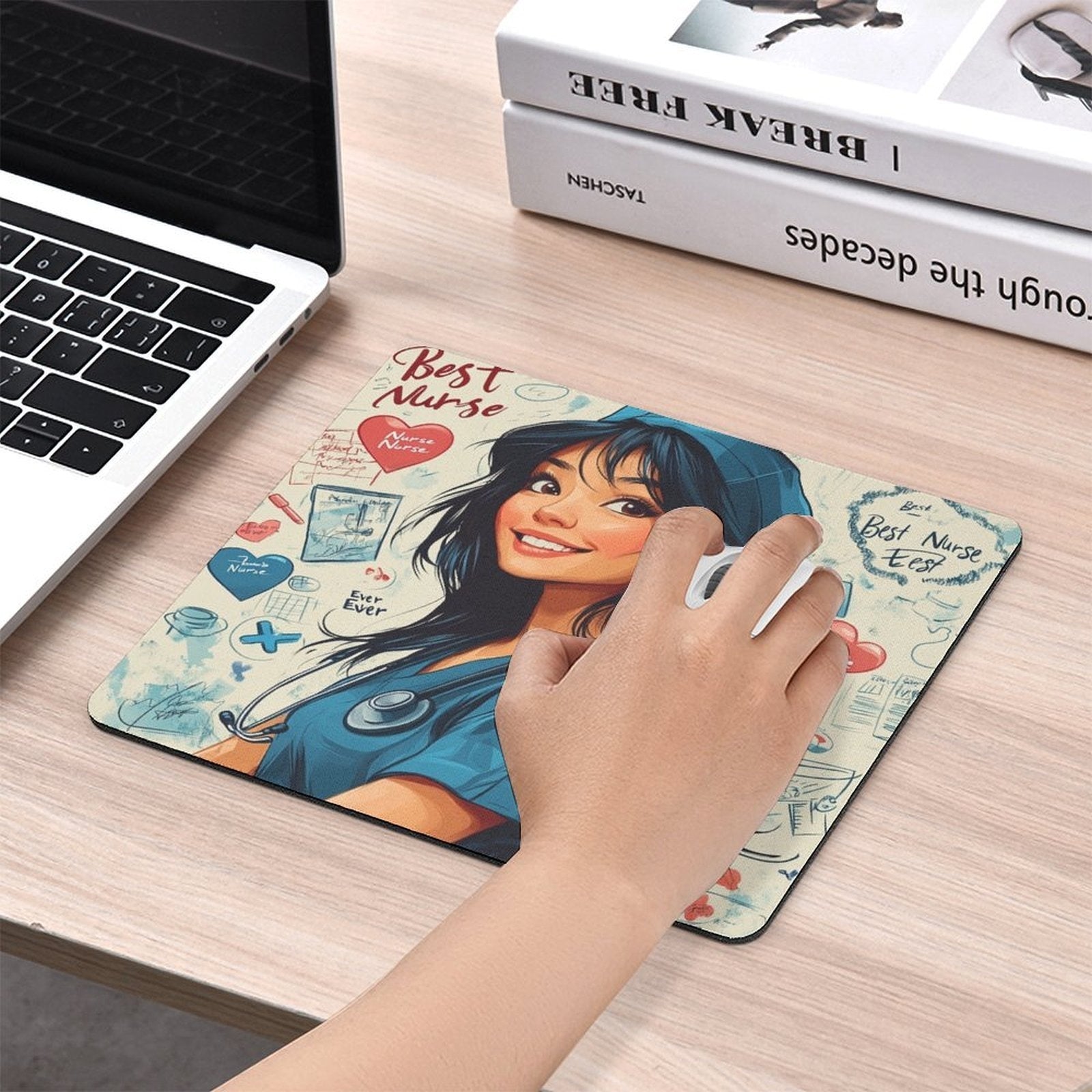 Best Nurse Ever -Themed Mouse Pad & Desk Mat - Non-Slip Nursing Stethoscope Cart & Pill Design for PC\u002FLaptop, Office & Hospital Computer Use - Small Keyboard-Friendly for healthcare Professionals