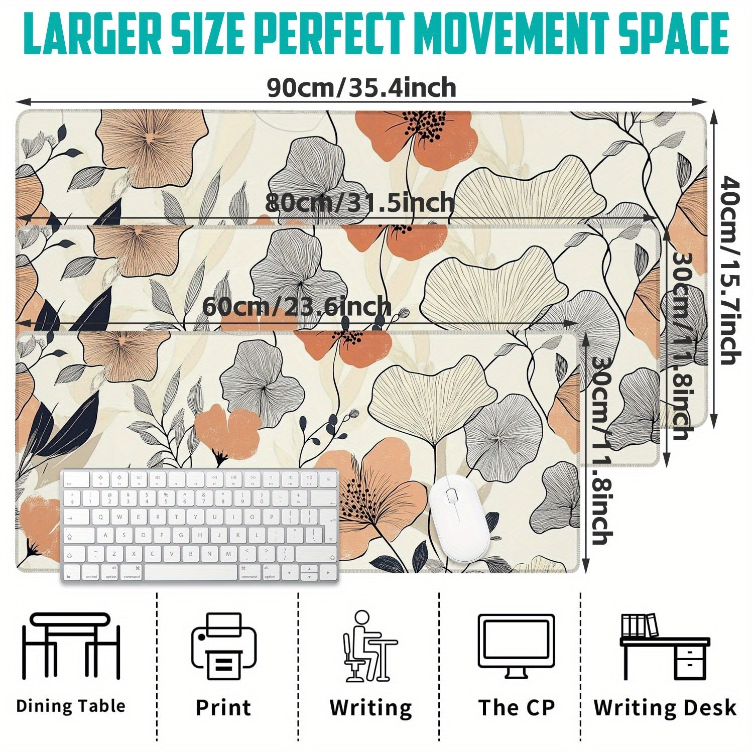 Oversized Gaming Mouse Pad & Desk Mat - Non-Slip Rubber Base with a Pastel Floral Design, Sturdy Rectangular Mat for Computer Use in Office, Home, And Gaming Environments