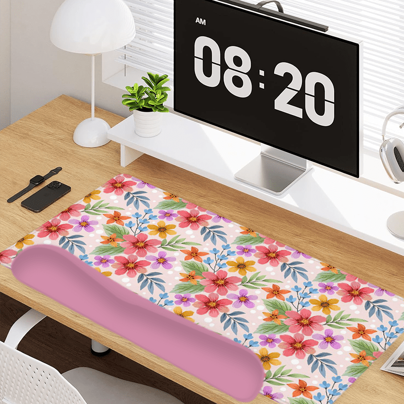 Floral Watercolor Vintage Garden Large Gaming Mouse Pad and Keyboard Wrist Rest Ergonomic Wrist Support Desk Mat Cup Mat 4-in-1 Set Non-Slip Home Office Mouse Pads Best Gift for Spring and Summer