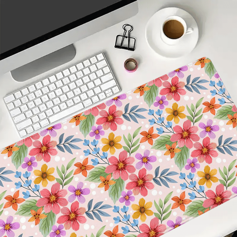 Floral Watercolor Vintage Garden Large Gaming Mouse Pad and Keyboard Wrist Rest Ergonomic Wrist Support Desk Mat Cup Mat 4-in-1 Set Non-Slip Home Office Mouse Pads Best Gift for Spring and Summer
