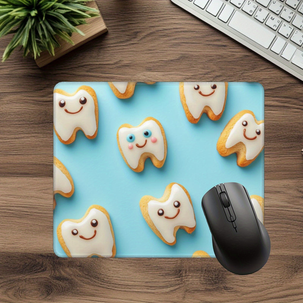 1pc Pastel Blue Tooth-Shaped Mouse Pad- Non-Slip Rubber Base, Smooth Surface for Precise Control, Ideal for Office, Gaming, and Home Use- Durable and Easy to Clean Desk Mat