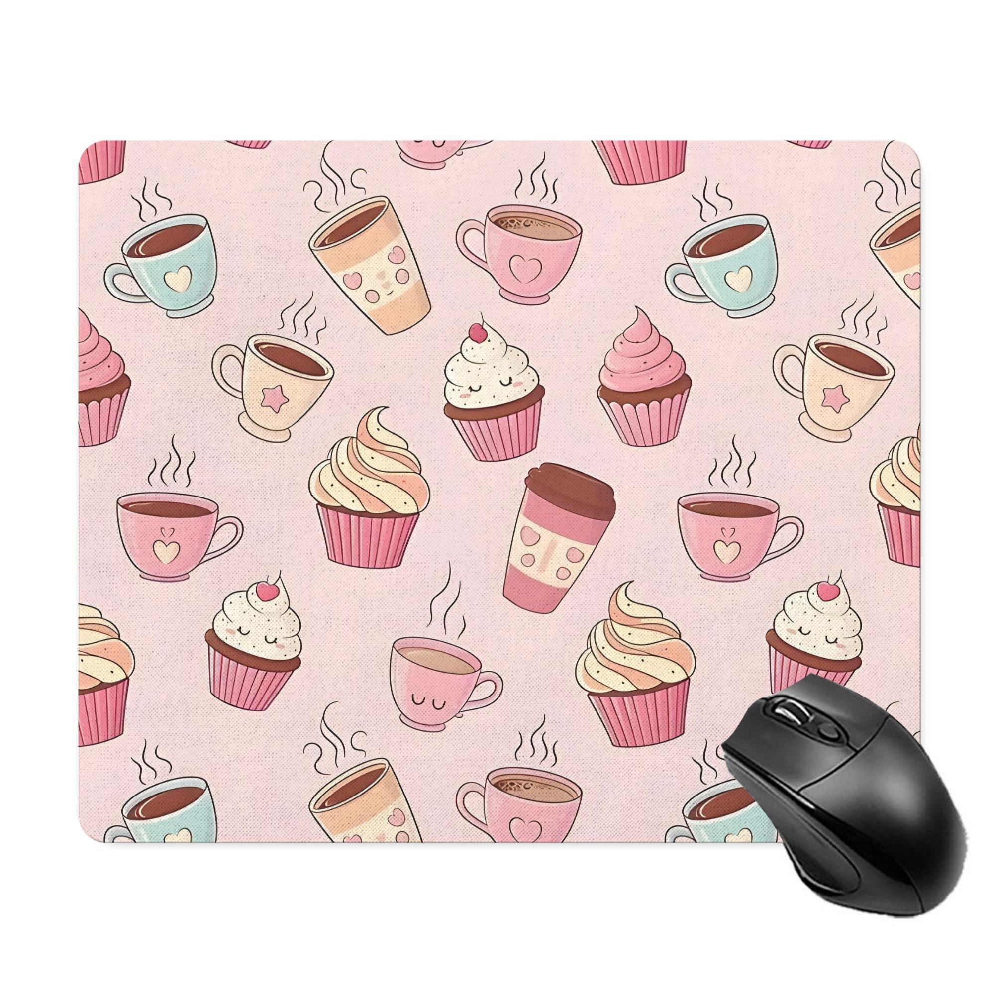 One Mouse Pad Featuring a Design of Cupcakes And Coffee Cups, Suitable for Both Office Use And Gaming