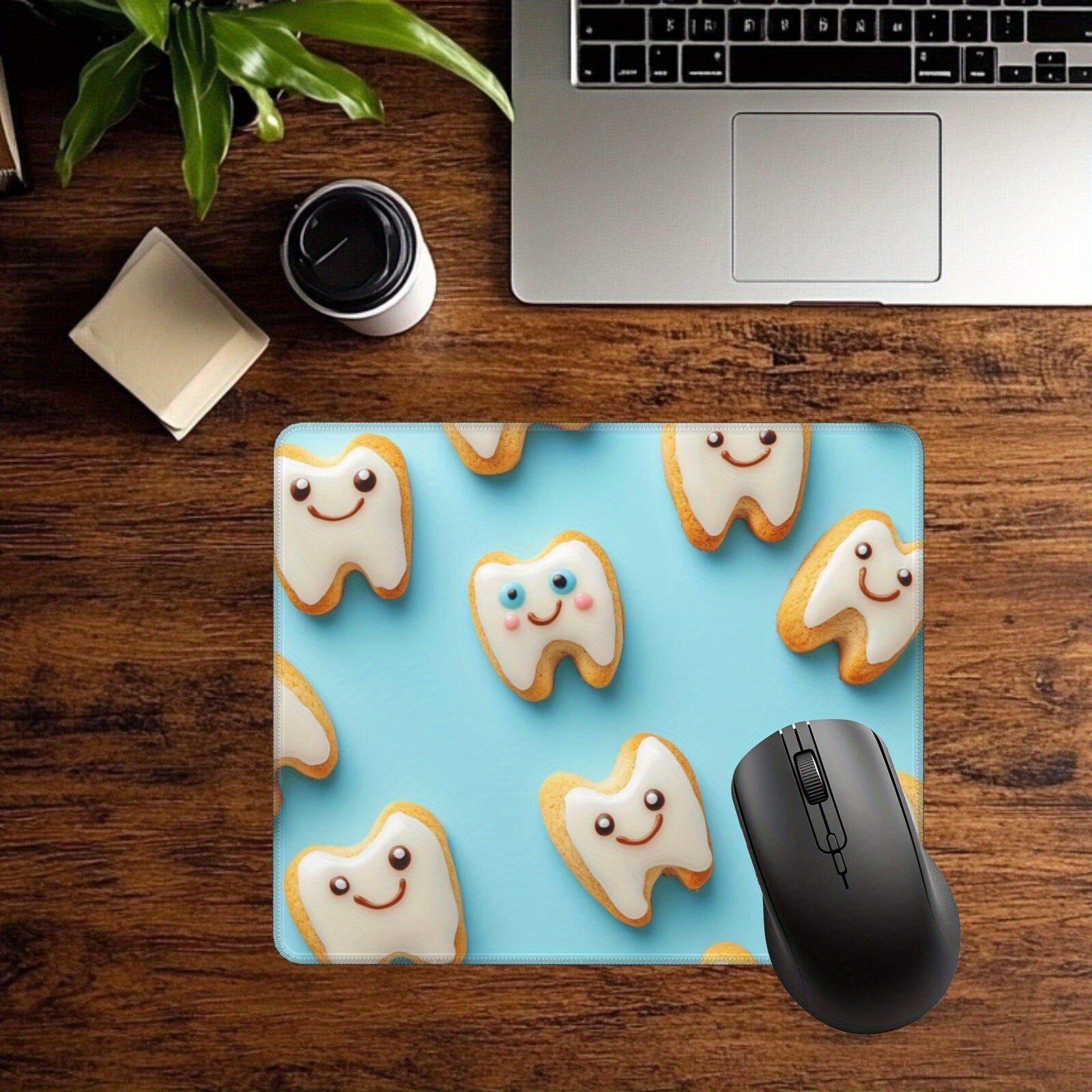 1pc Pastel Blue Tooth-Shaped Mouse Pad- Non-Slip Rubber Base, Smooth Surface for Precise Control, Ideal for Office, Gaming, and Home Use- Durable and Easy to Clean Desk Mat