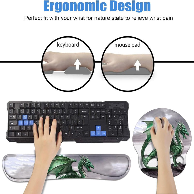 Keyboard Wrist Rest Mouse Pad Wrist Support Set Coasters, Non - Slip PU Base, Ergonomic for Home Office Work Study, Easy Typing Wrist Pain Relief