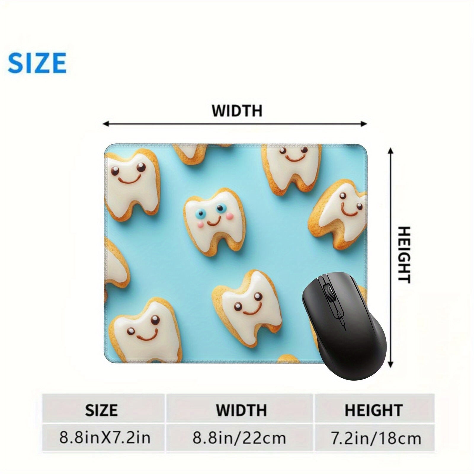 1pc Pastel Blue Tooth-Shaped Mouse Pad- Non-Slip Rubber Base, Smooth Surface for Precise Control, Ideal for Office, Gaming, and Home Use- Durable and Easy to Clean Desk Mat