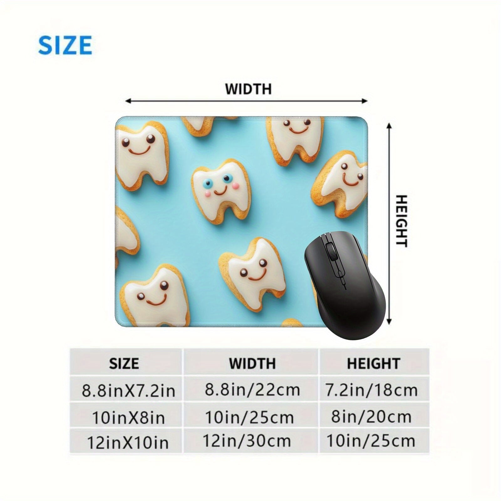 1pc Pastel Blue Tooth-Shaped Mouse Pad- Non-Slip Rubber Base, Smooth Surface for Precise Control, Ideal for Office, Gaming, and Home Use- Durable and Easy to Clean Desk Mat