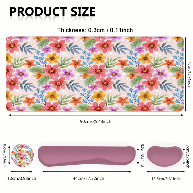 Floral Watercolor Vintage Garden Large Gaming Mouse Pad and Keyboard Wrist Rest Ergonomic Wrist Support Desk Mat Cup Mat 4-in-1 Set Non-Slip Home Office Mouse Pads Best Gift for Spring and Summer