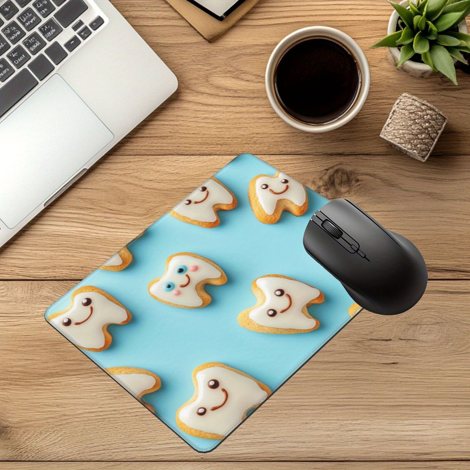 1pc Pastel Blue Tooth-Shaped Mouse Pad- Non-Slip Rubber Base, Smooth Surface for Precise Control, Ideal for Office, Gaming, and Home Use- Durable and Easy to Clean Desk Mat