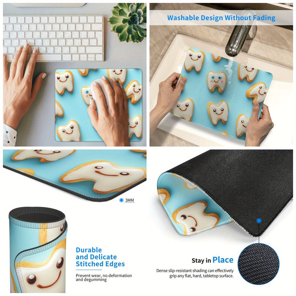 1pc Pastel Blue Tooth-Shaped Mouse Pad- Non-Slip Rubber Base, Smooth Surface for Precise Control, Ideal for Office, Gaming, and Home Use- Durable and Easy to Clean Desk Mat