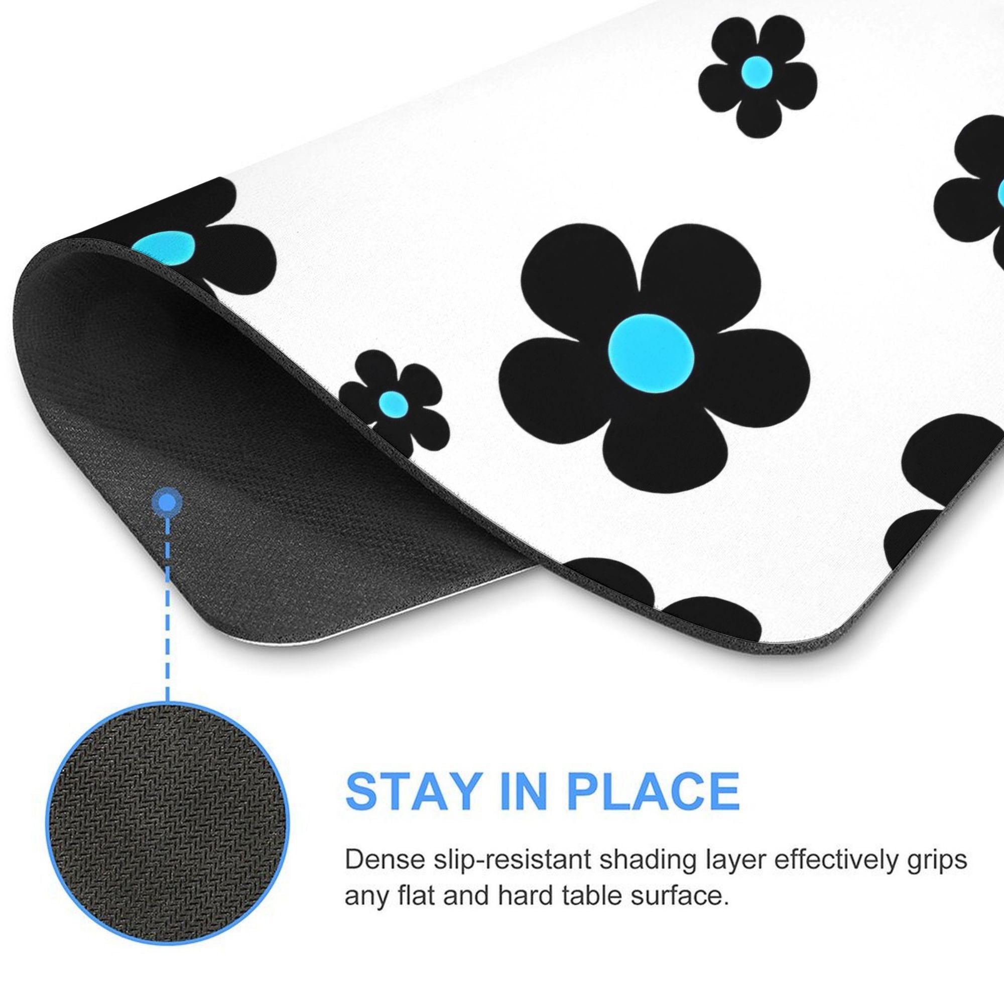 1pc a Mouse Pad Featuring a 60S Pop Design with Small Black And White Flowers And Blue Centers, Suitable for Both Office Use And Gaming, Designed for Multifunctional Practicality