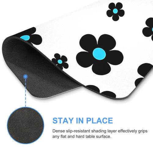 1pc a Mouse Pad Featuring a 60S Pop Design with Small Black And White Flowers And Blue Centers, Suitable for Both Office Use And Gaming, Designed for Multifunctional Practicality