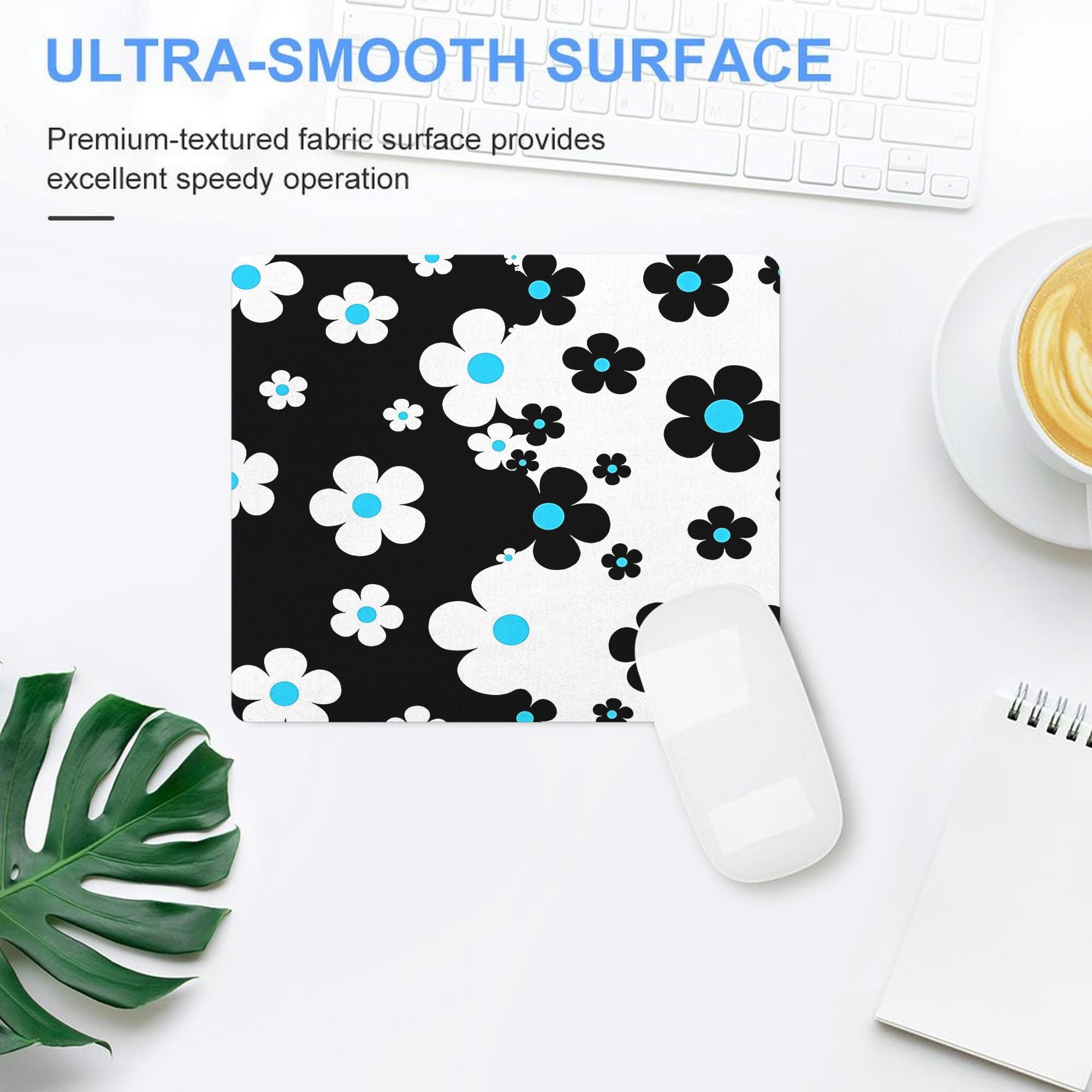 1pc a Mouse Pad Featuring a 60S Pop Design with Small Black And White Flowers And Blue Centers, Suitable for Both Office Use And Gaming, Designed for Multifunctional Practicality
