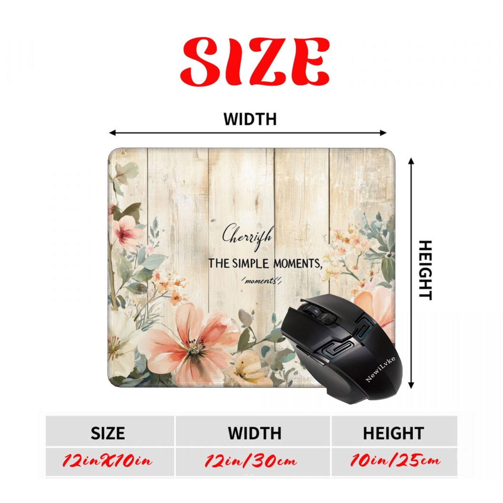 1pc Vintage Wooden Floor & Watercolor Blossoms Mouse Pad, Non-Slip Rubber Desk Mat, Washable & Water-Resistant, Soft Beige with Rich Grain & Playful Floral Design, Coral, Cream, Lavender - Oblong Shape