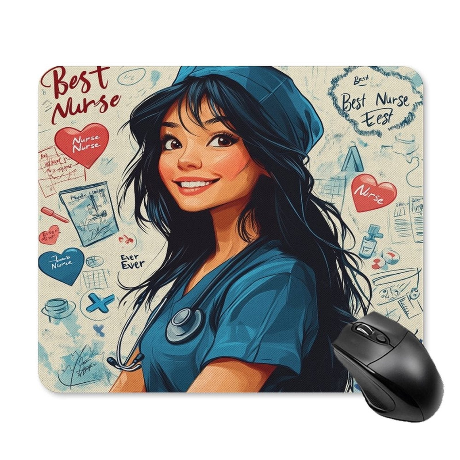 Best Nurse Ever -Themed Mouse Pad & Desk Mat - Non-Slip Nursing Stethoscope Cart & Pill Design for PC\u002FLaptop, Office & Hospital Computer Use - Small Keyboard-Friendly for healthcare Professionals