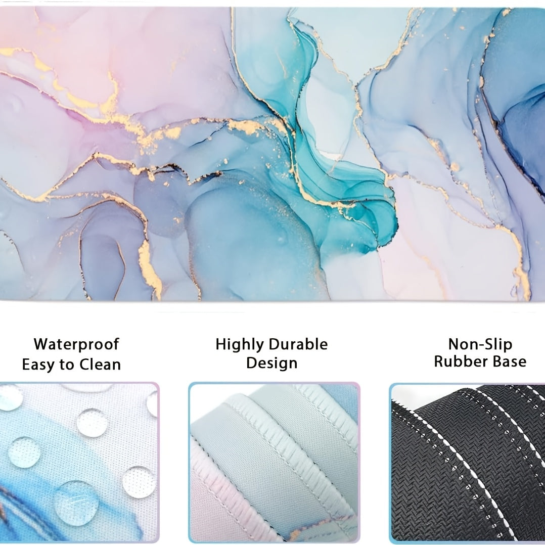 Large Mouse Pad and Keyboard Wrist Rest, Desk Pad for Keyboard and Mouse, 4- in- 1 Large Gaming Mouse Pad with Wrist Support- Blue Marble, Available 365 Days