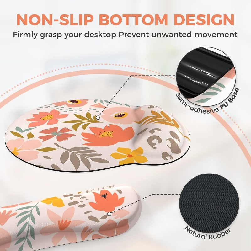 ICasso Desk Cover Mat 4in1 Floral Large Mouse Pad with Wrist Rest Desk Matt for Desktop Anti-Slip XXL Big Computer Ergonomic Mousepad with Wrist Support for Keyboard and Mouse Colorful