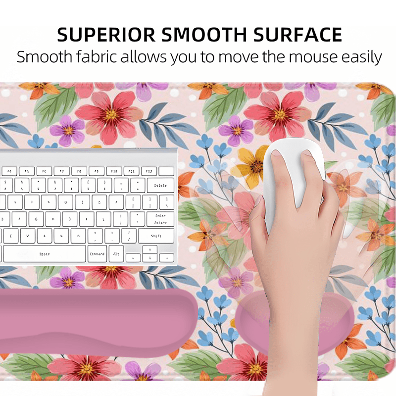 Floral Watercolor Vintage Garden Large Gaming Mouse Pad and Keyboard Wrist Rest Ergonomic Wrist Support Desk Mat Cup Mat 4-in-1 Set Non-Slip Home Office Mouse Pads Best Gift for Spring and Summer