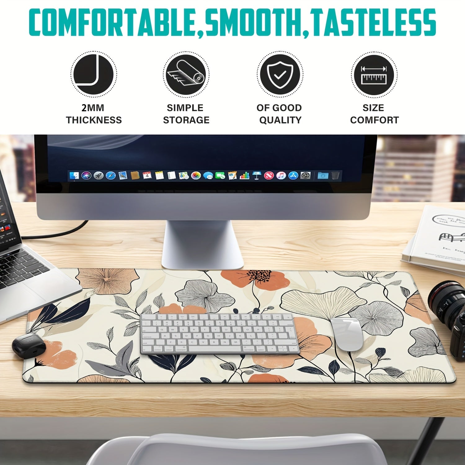 Oversized Gaming Mouse Pad & Desk Mat - Non-Slip Rubber Base with a Pastel Floral Design, Sturdy Rectangular Mat for Computer Use in Office, Home, And Gaming Environments