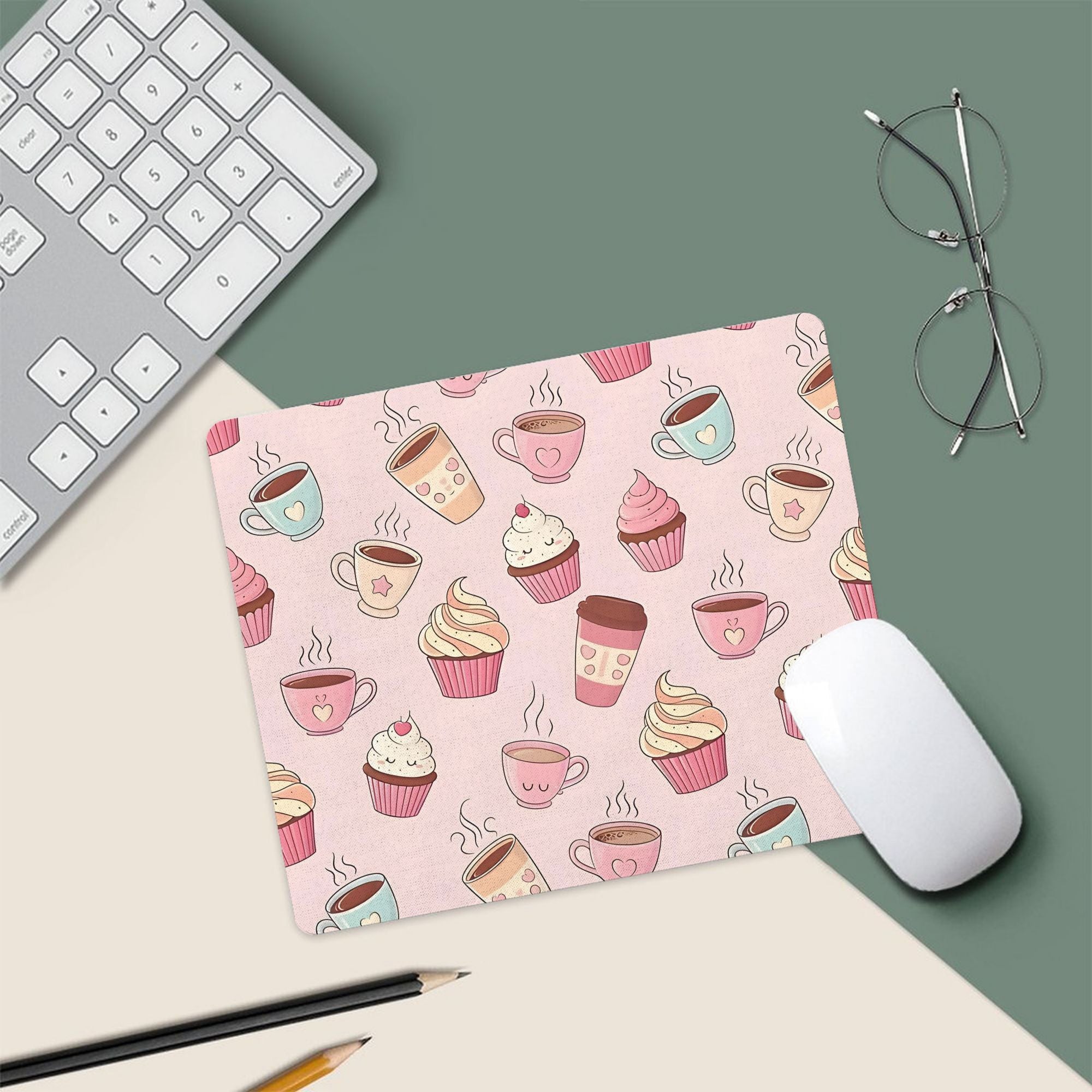 One Mouse Pad Featuring a Design of Cupcakes And Coffee Cups, Suitable for Both Office Use And Gaming