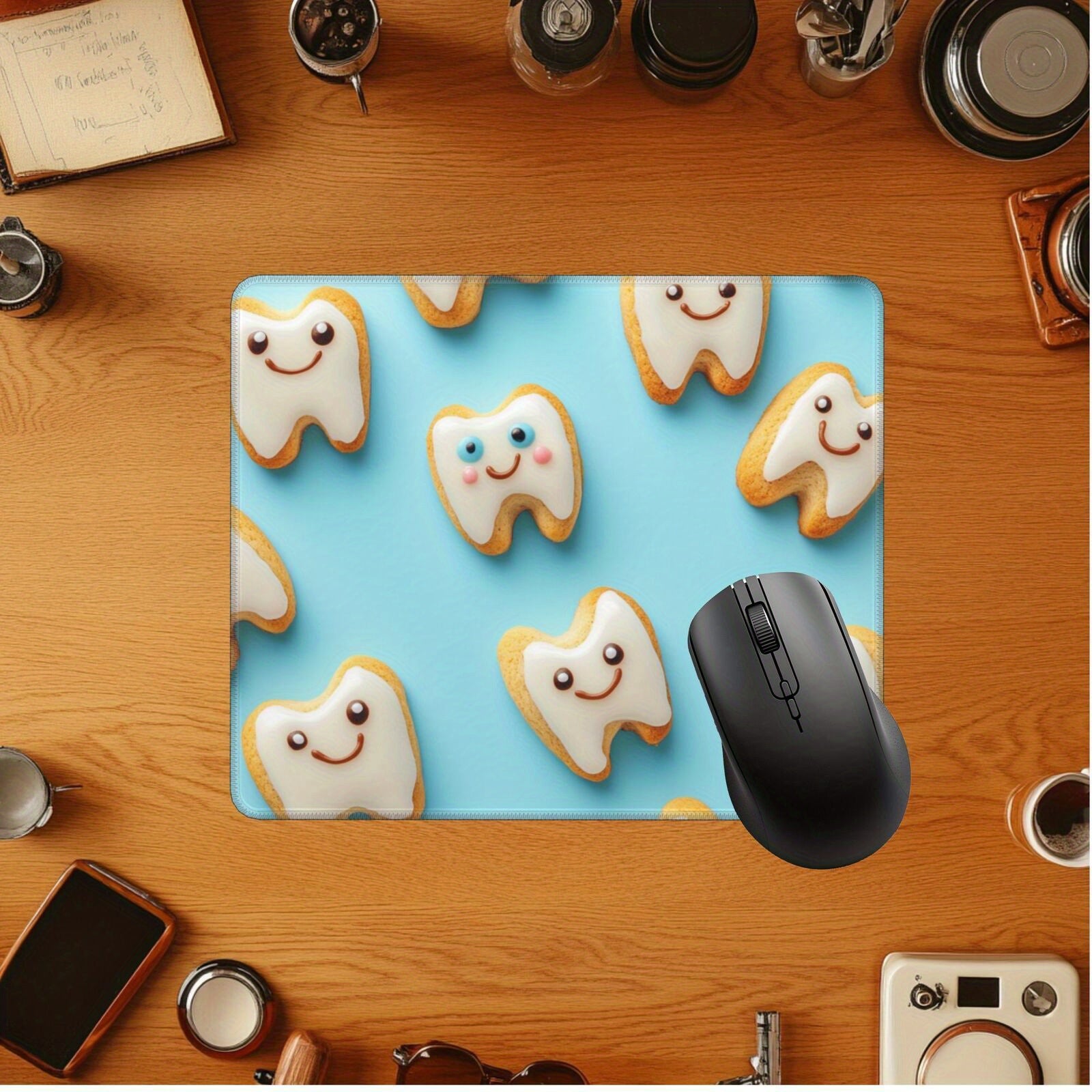 1pc Pastel Blue Tooth-Shaped Mouse Pad- Non-Slip Rubber Base, Smooth Surface for Precise Control, Ideal for Office, Gaming, and Home Use- Durable and Easy to Clean Desk Mat