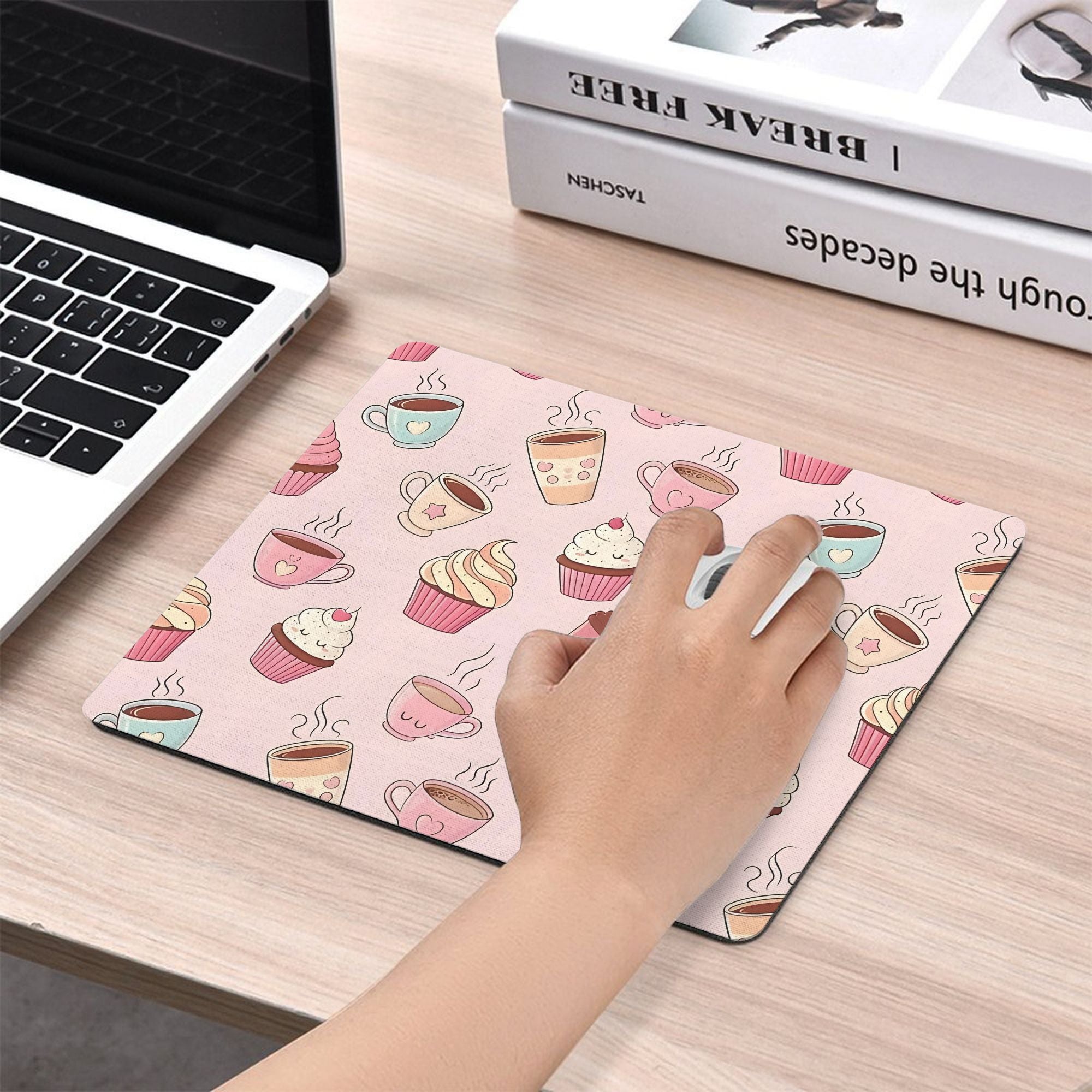 One Mouse Pad Featuring a Design of Cupcakes And Coffee Cups, Suitable for Both Office Use And Gaming