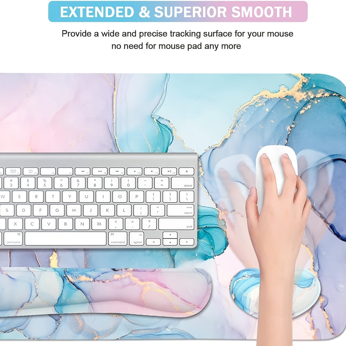 Large Mouse Pad and Keyboard Wrist Rest, Desk Pad for Keyboard and Mouse, 4- in- 1 Large Gaming Mouse Pad with Wrist Support- Blue Marble, Available 365 Days