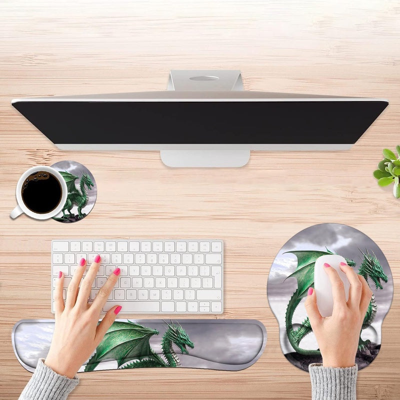 Keyboard Wrist Rest Mouse Pad Wrist Support Set Coasters, Non - Slip PU Base, Ergonomic for Home Office Work Study, Easy Typing Wrist Pain Relief